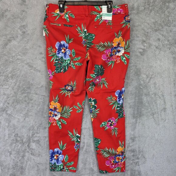 Old Navy Pixie Pants Womens 14 Red Floral Mid-Rise Ankle Length Stretch Tropical - Picture 10 of 14